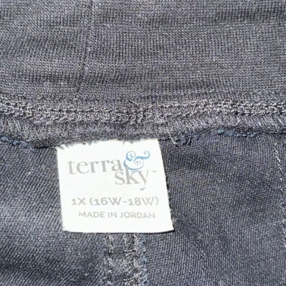 Terra & Sky Womens Black Drawstring Cotton Blend Pants 1X (16W-18W) Relaxed Fit - Picture 4 of 10